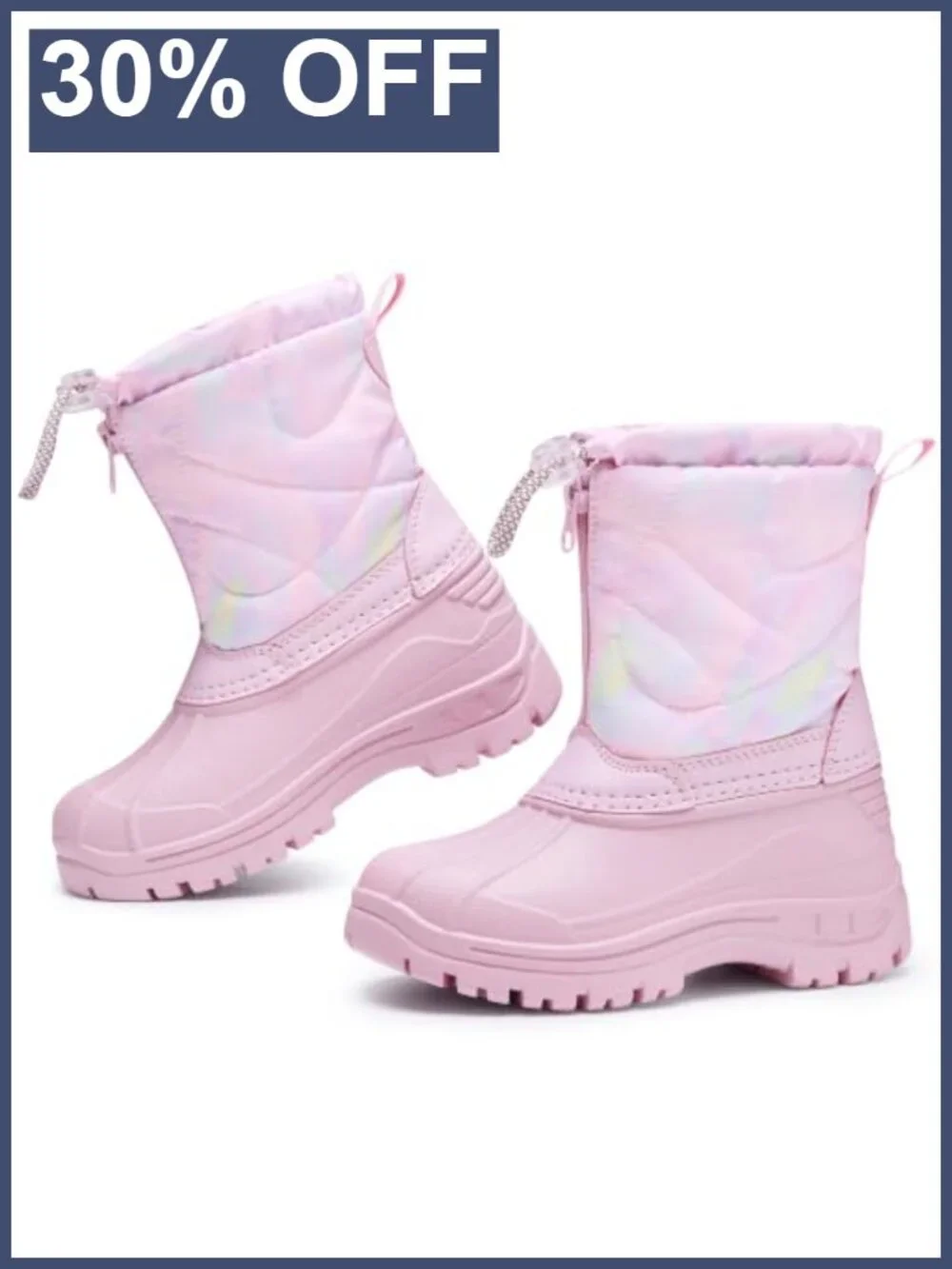 Girls Snow Boots with Zipper Kids Winter Outdoor Faux Fur Lined